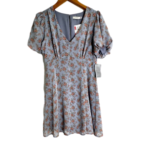 NWT Lush Short-Sleeve Puff Sleeve V-Neck Floral Mini Dress Size Large